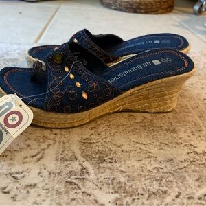 No Boundaries Vintage Denim Espadrille Wedge Sandals 7 1/2